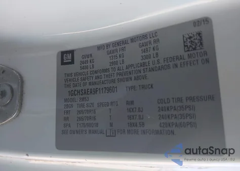 2015 Chevrolet Colorado Wt из США, поврежденный, VIN 1GCHSAEA9F1179601